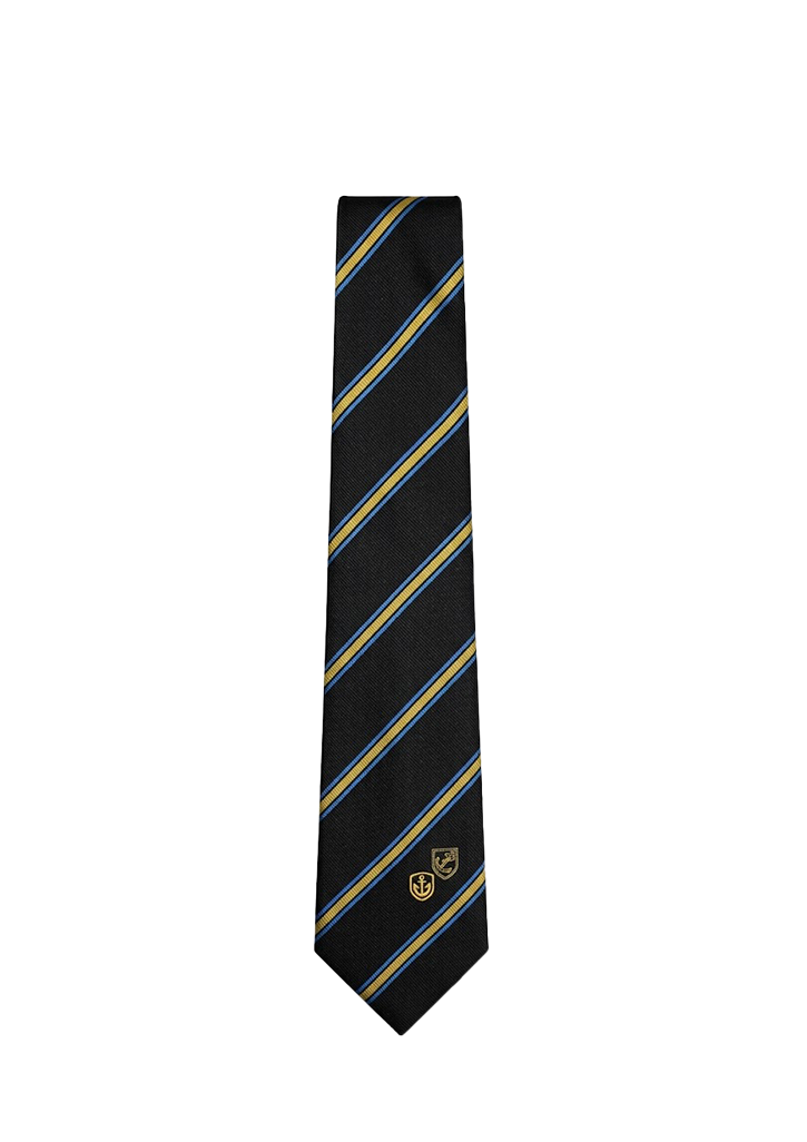 Whangarei Boys' High School Tie Black/Gold/Light Blue 1SZ